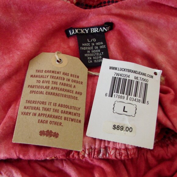 Lucky Brand Babydoll Top Boho Sleeveless V-neck Pink Red Orange NEW NWT Large - Picture 3 of 12